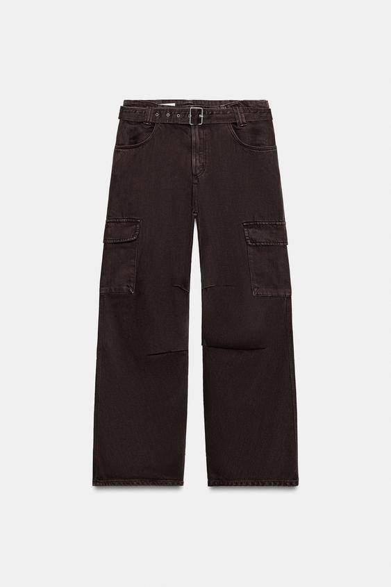 CARGO TROUSERS WITH BELT - Aubergine by Zara - Image 0