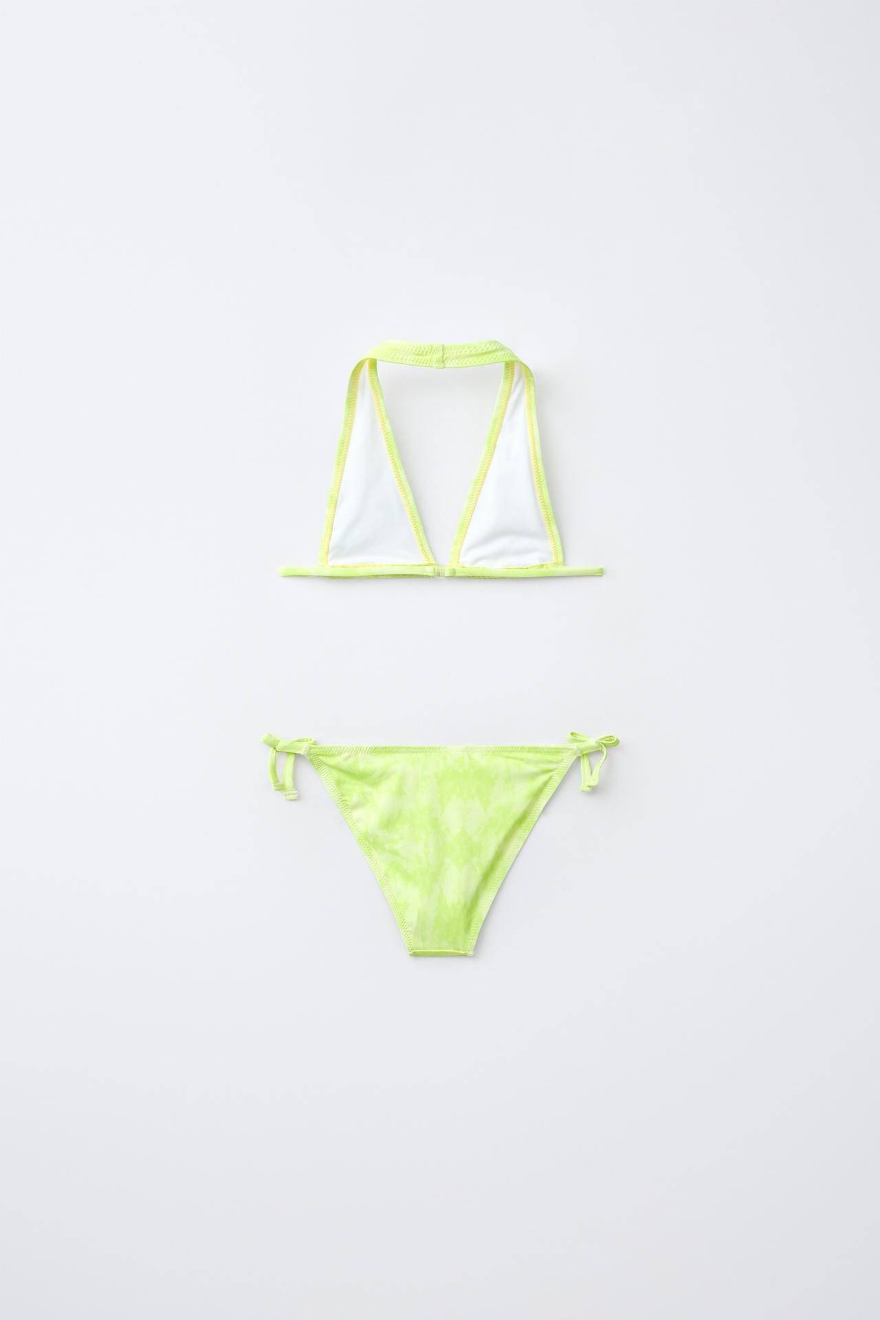 TIE-DYE HIBISCUS BIKINI, Ages 6–14 — Fluorescent lime