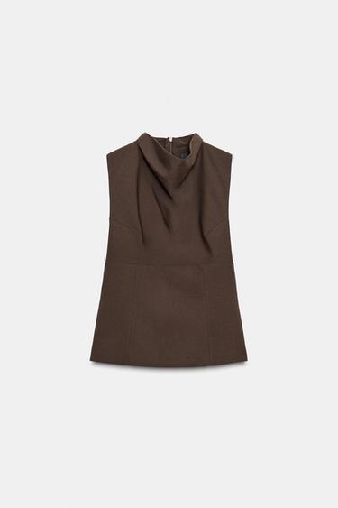 DRAPED NECK TOP - Brown by Zara - Image 3