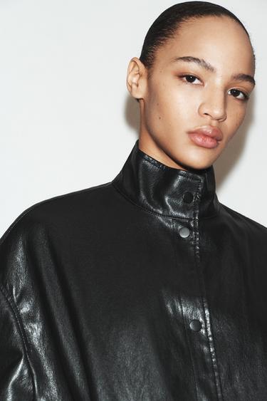 QUILTED LEATHER EFFECT BOMBER JACKET - Black by Zara - Image 4