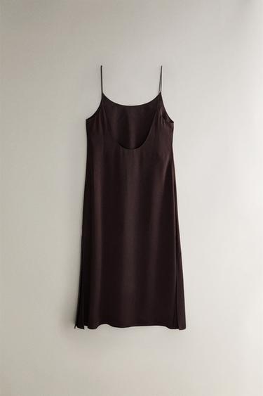 CHEMISE DE NUIT SOIE GRISE - Marron foncé de Zara - Image 3
