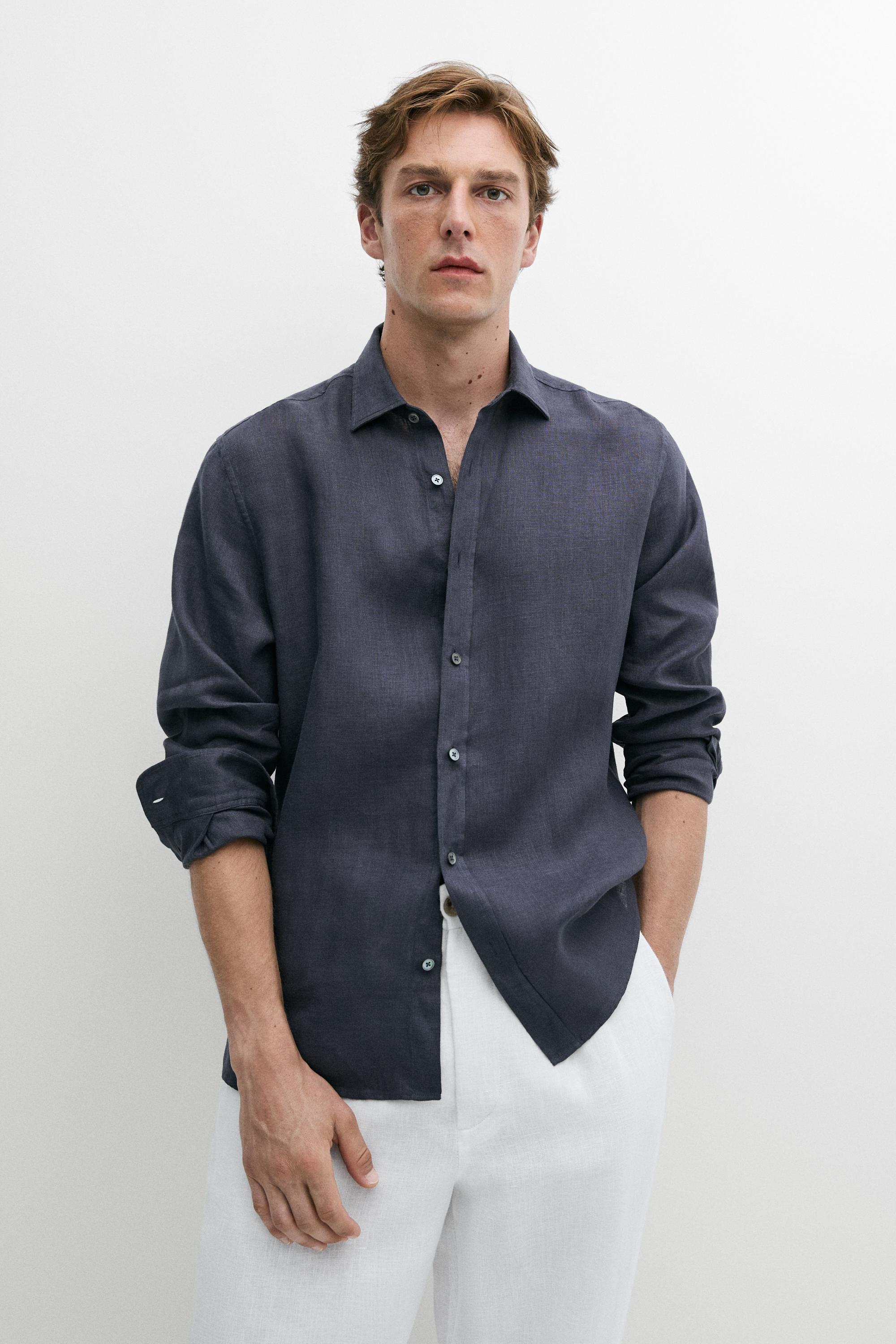 100% linen regular fit shirt — Neon pink