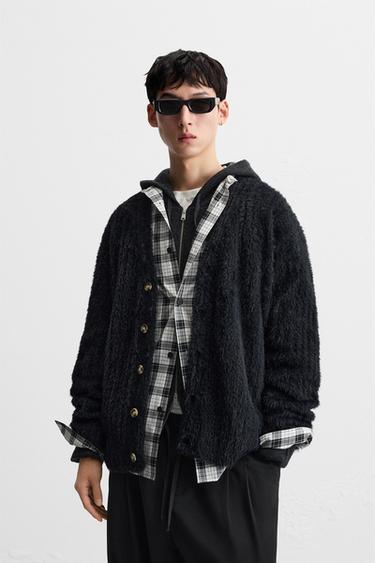 Zara 羅紋紋理開襟衫 - 黑色
