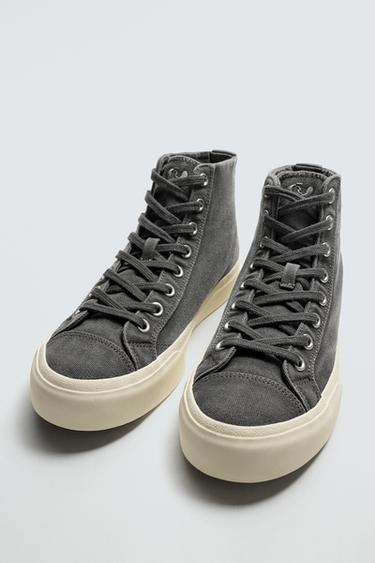 BASKETS BOTTINES EN TISSU - Noir de Zara - Image 1