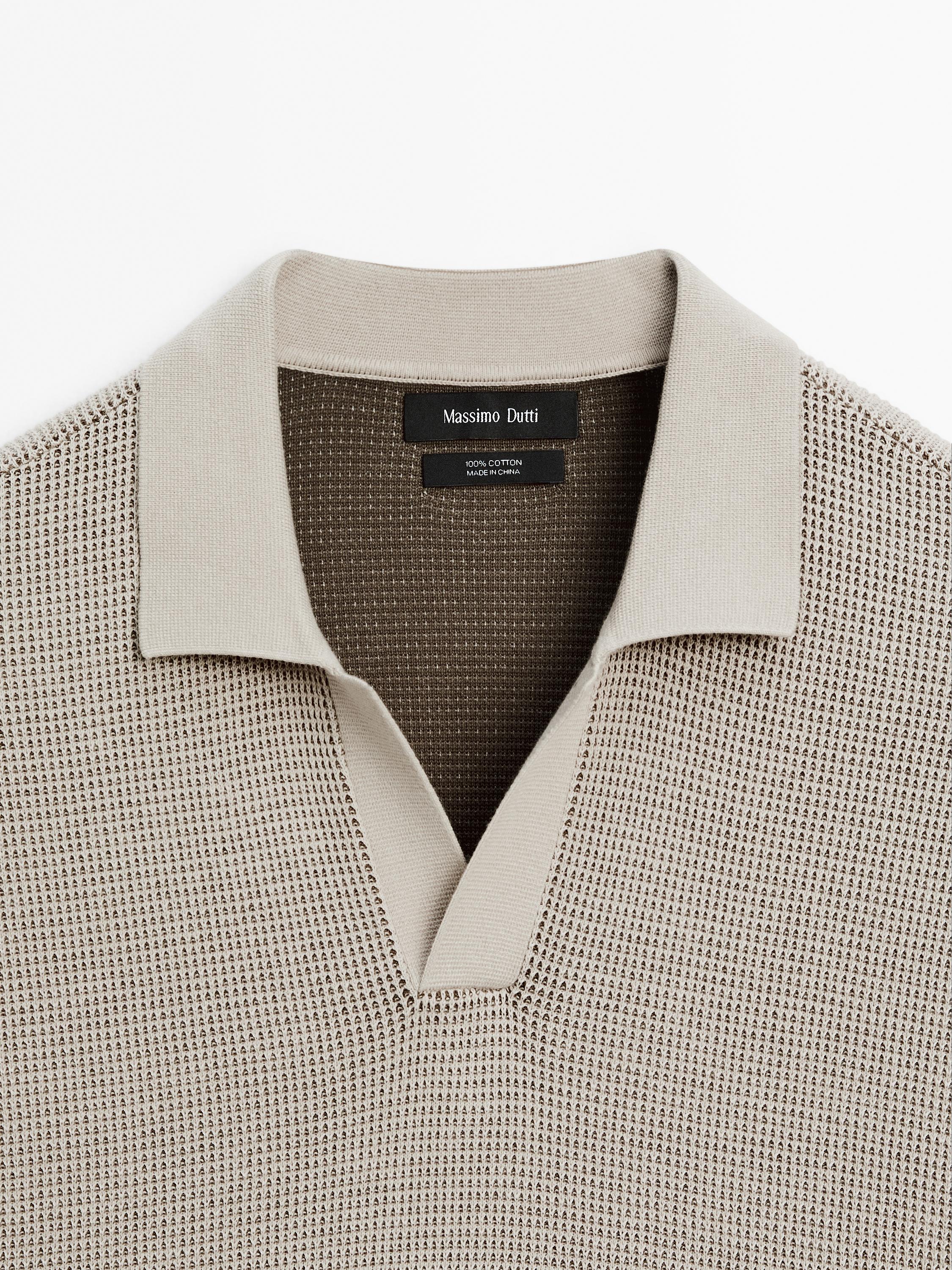 Polo en maille à col V texturé