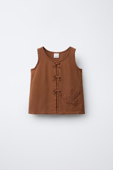 T-SHIRT UCCELLINO IN MAGLIA CROCHET - Mattone di Zara