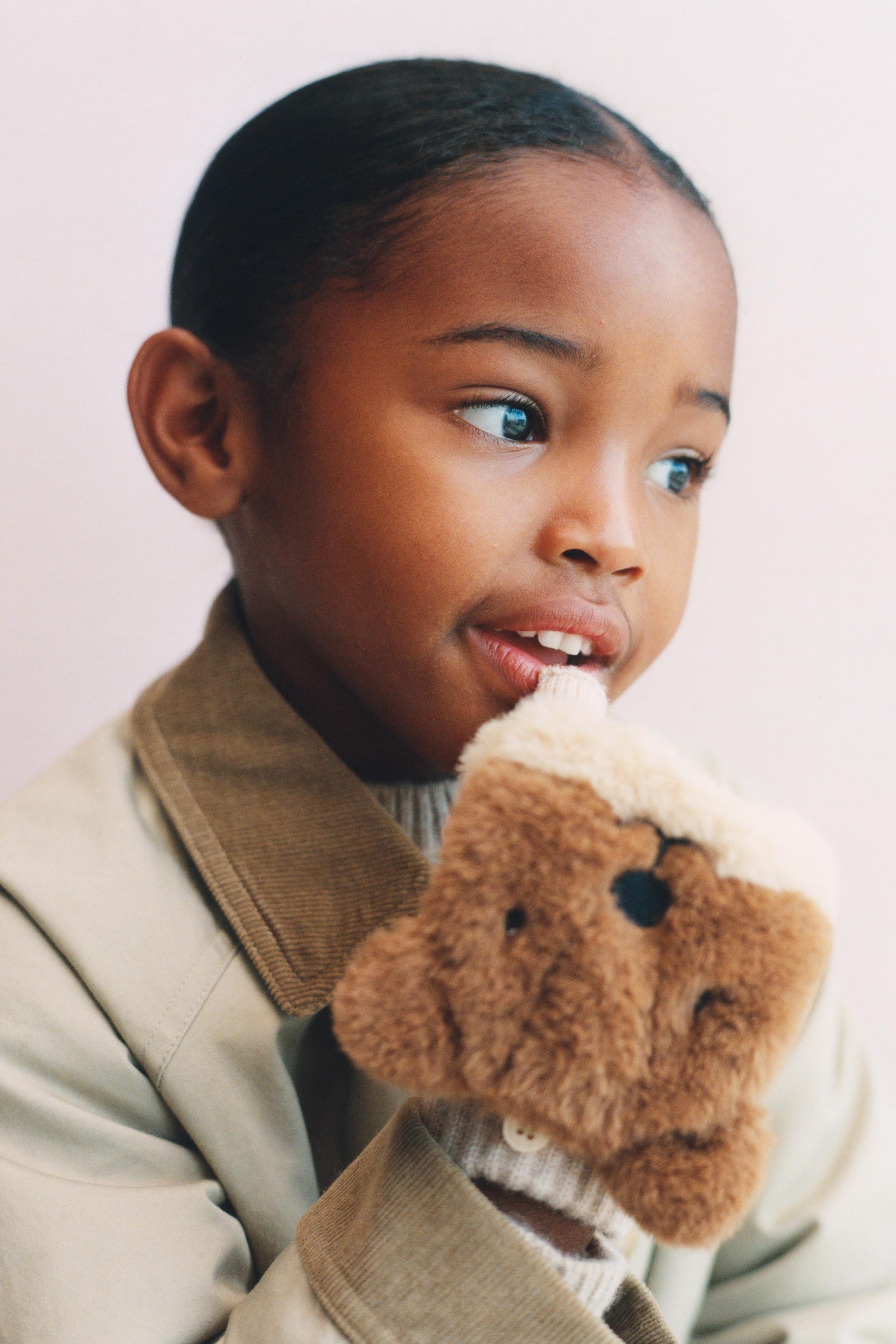BEAVER FUR EFFECT MITTEN GLOVES