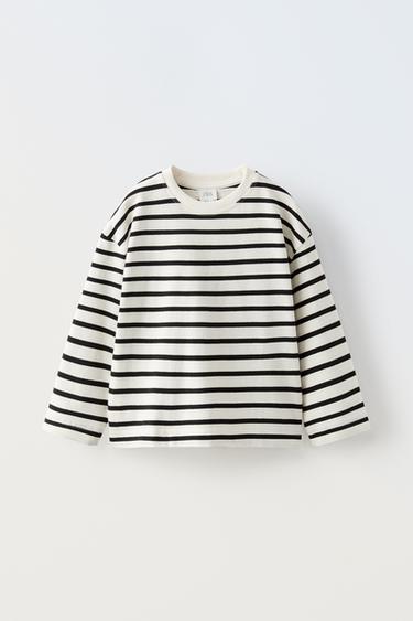 ФУТБОЛКА В ПОЛОСКУ С ВЫШИВКОЙ — ЧЕРНЫЙ от Zara — изображение 0