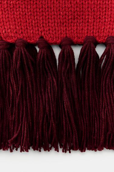 STRIPED KNIT SCARF WITH FRINGING - Red by Zara - Image 1