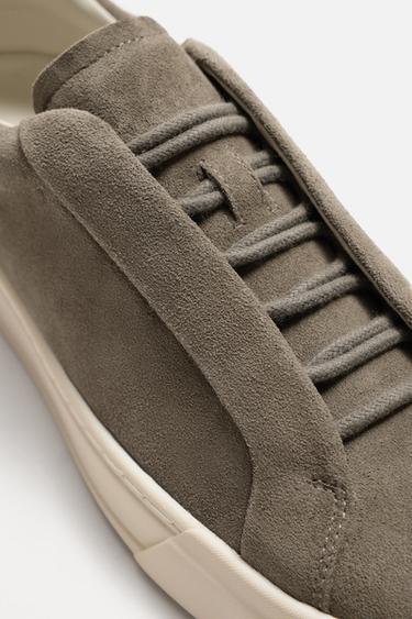 LEATHER TRAINERS - Taupe Grey by Zara - Image 2