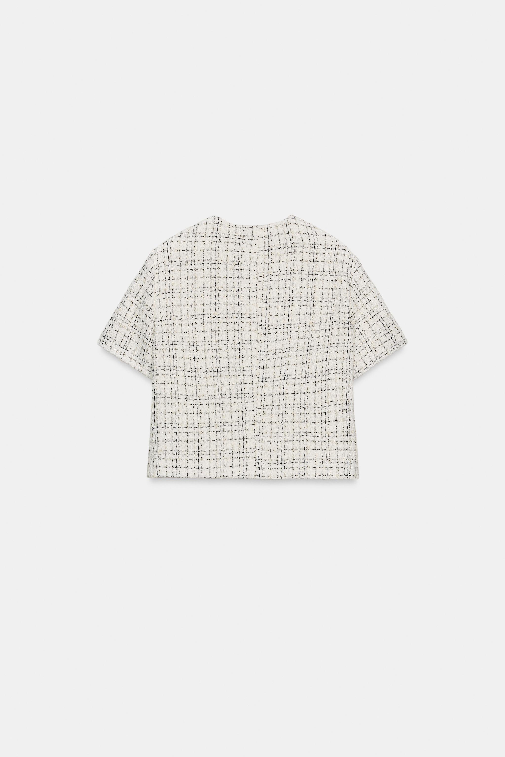 TAŞ DÜĞMELİ DOKULU CROP BLAZER ZW COLLECTION - Görsel 2