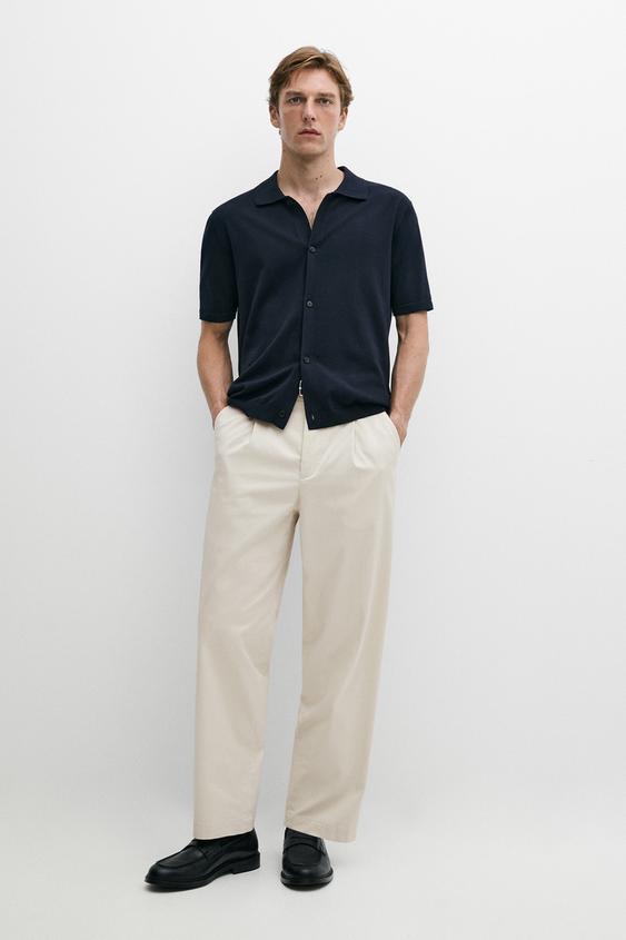 Zara Knit cardigan with polo collar and button detail - Navy blue - Image 0