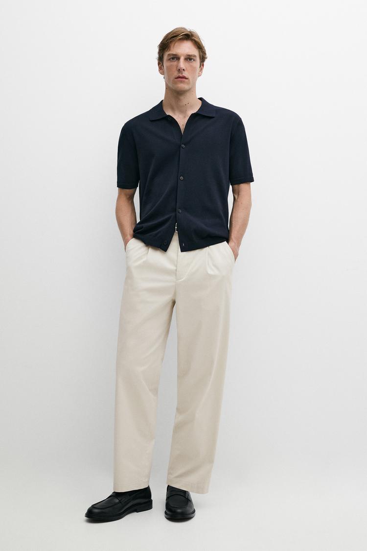 Knit cardigan with polo collar and button detail — Navy blue