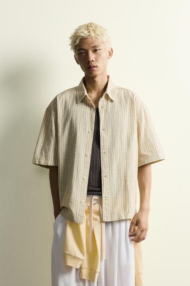 BOXY FIT CHECK SHIRT - White / Green by Zara