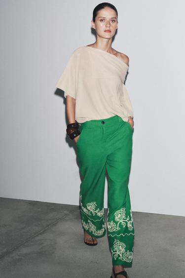 CULOTTEBROEK MET BORDUURSELS ZW COLLECTION - Groen van Zara