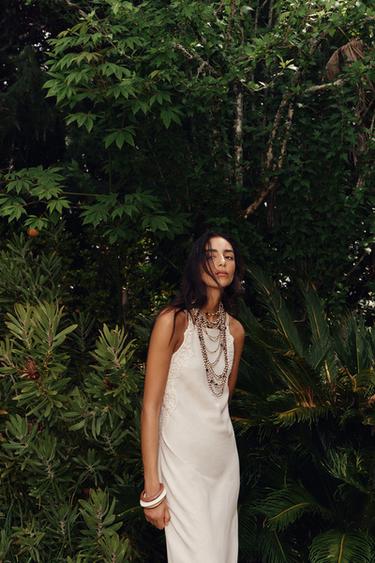 CROCHET KNIT MIDI DRESS - Light beige by Zara