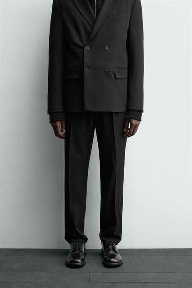 Zara COMFORT PLEATED SUIT PANTS - Black