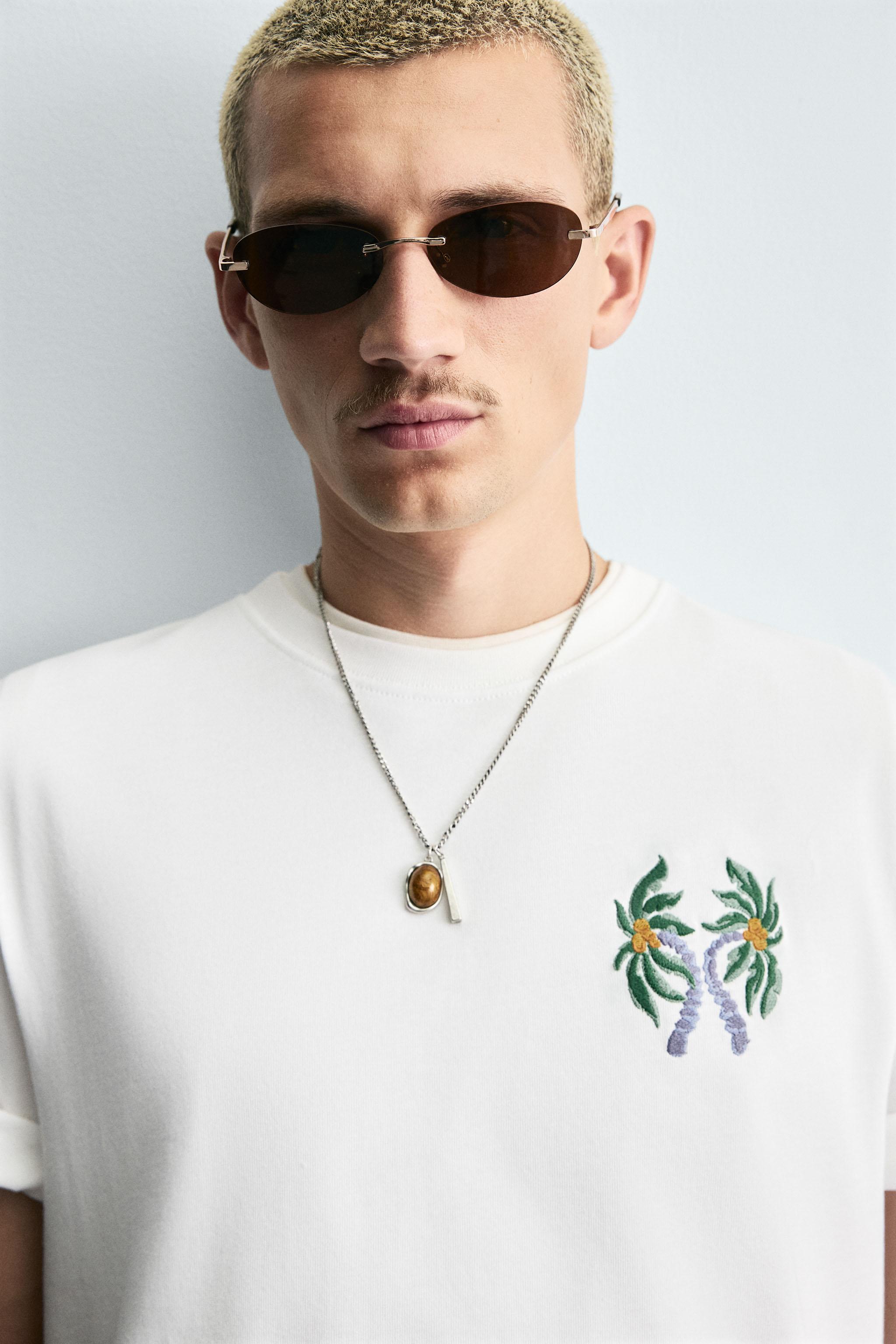 COMBINED EMBROIDERY T-SHIRT - Oyster-white | ZARA United States