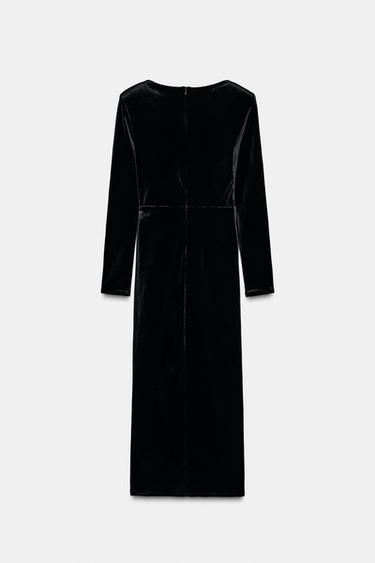 MITTELLANGES SAMTKLEID MIT GLITZERAPPLIKATIONEN - Schwarz von Zara