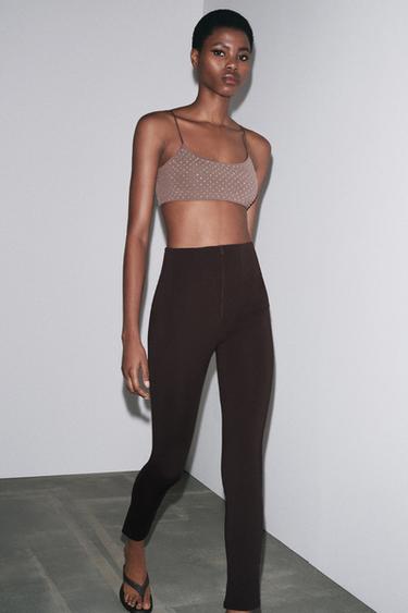 CREPE LEGGINGS WITH ZIP - Brown by Zara - Image 0