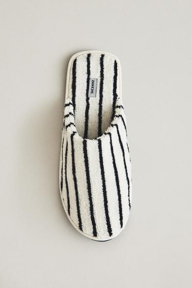 Zara STRIPED TERRY BATHROOM SLIPPERS - White