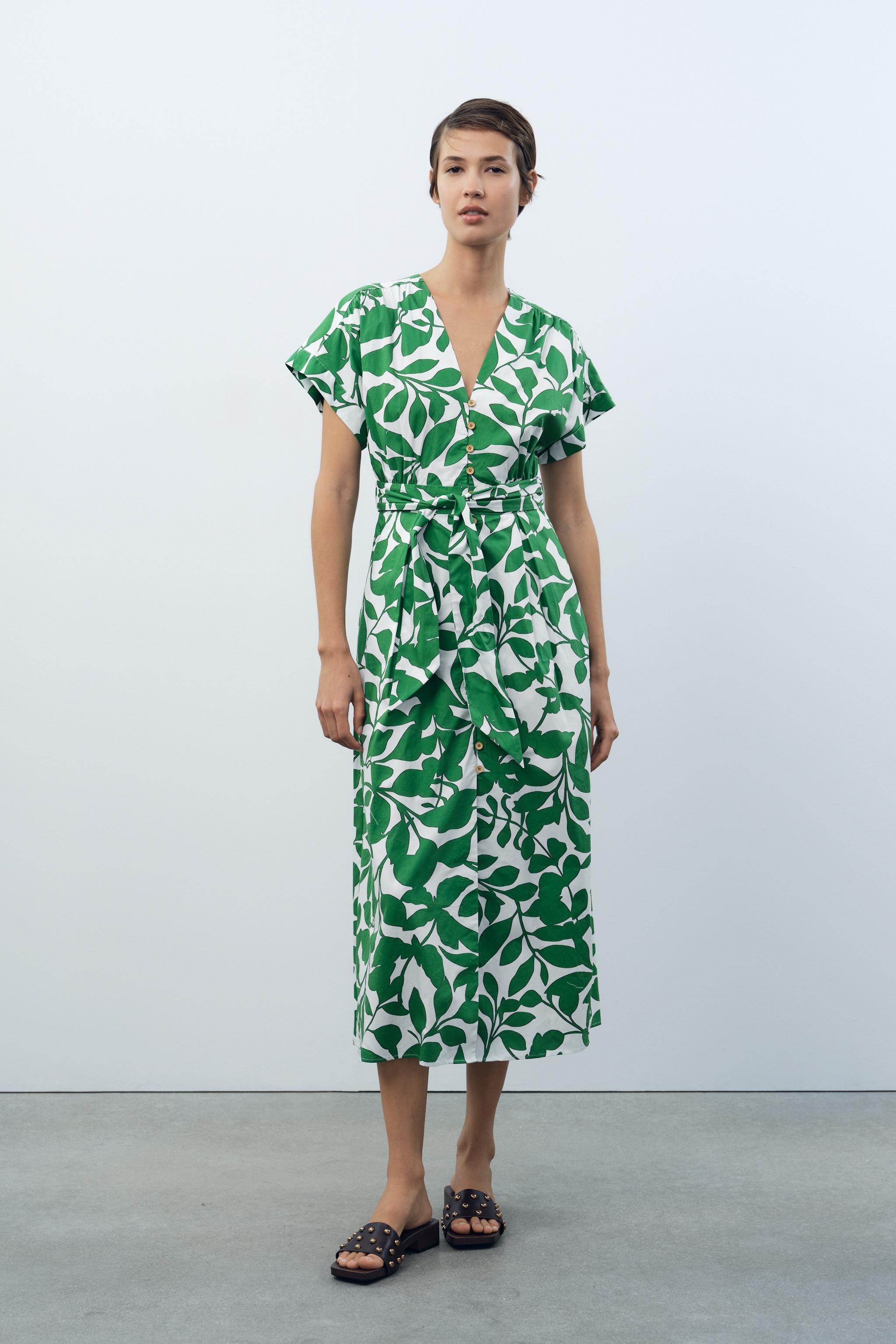 Green long fashion dress zara