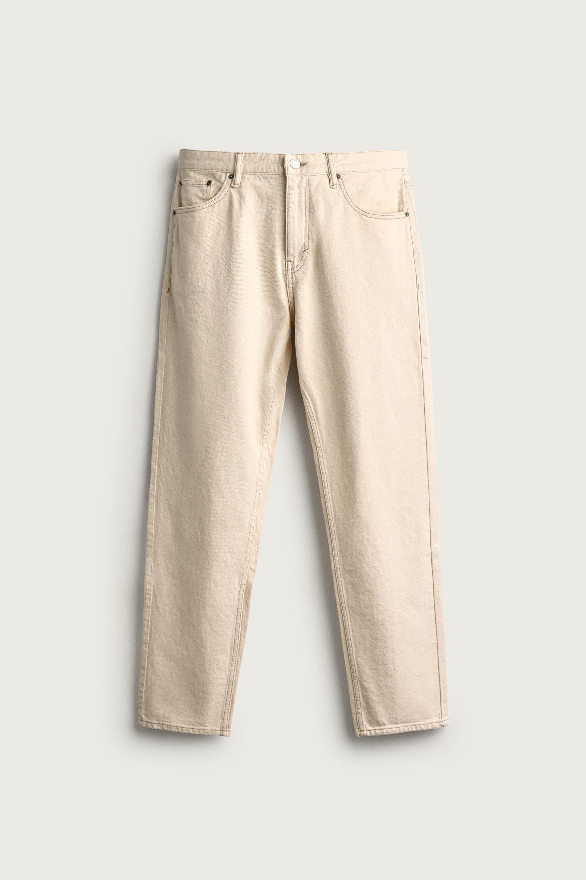 SLIM TAPERED FIT JEANS — Ecru