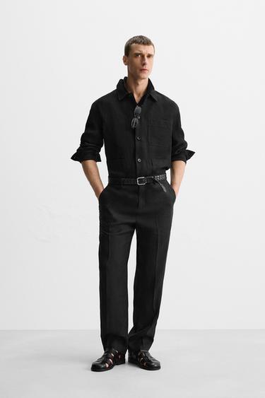 100% LINEN OVERSHIRT - Black by Zara - Image 0