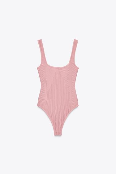 Zara TEXTURED STRAPPY BODYSUIT - Dusty pink