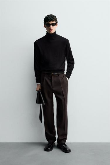 100% WOOL PLEATED TROUSERS - Brown by Zara
