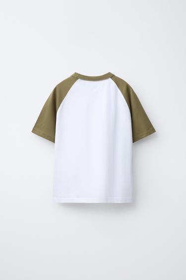 EMBROIDERED TEXT RAGLAN SLEEVE T-SHIRT - White / Green by Zara