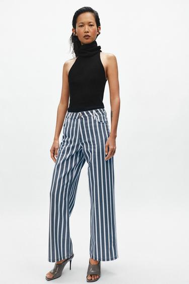 ZW COLLECTION MID-WAIST STRIPED LOOSE JEANS - Blue by Zara
