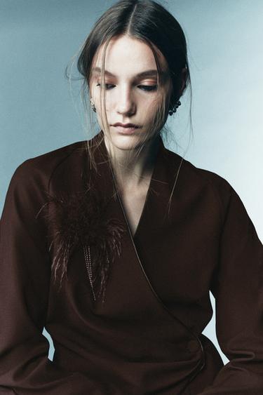 CHEMISE DRAPÉE PLUMES LIMITED EDITION - Marron foncé de Zara - Image 3