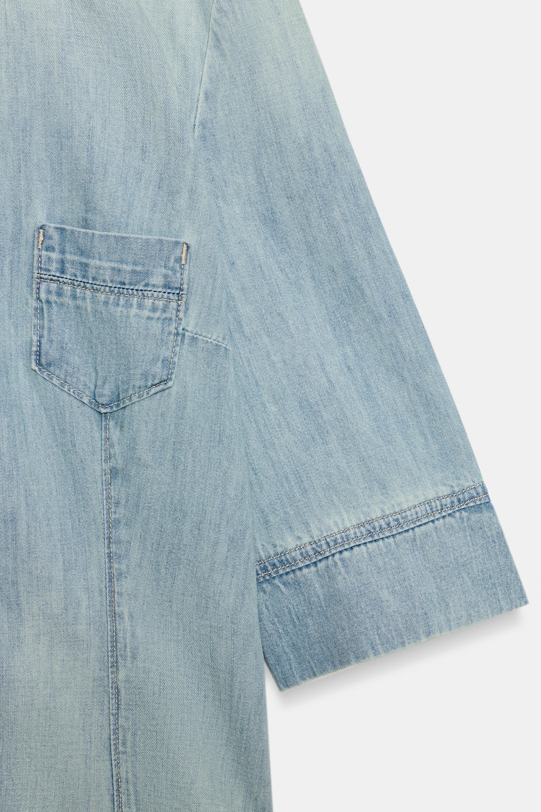 Zara TRF VÜCUDA OTURAN DENIM GÖMLEK görsel 7