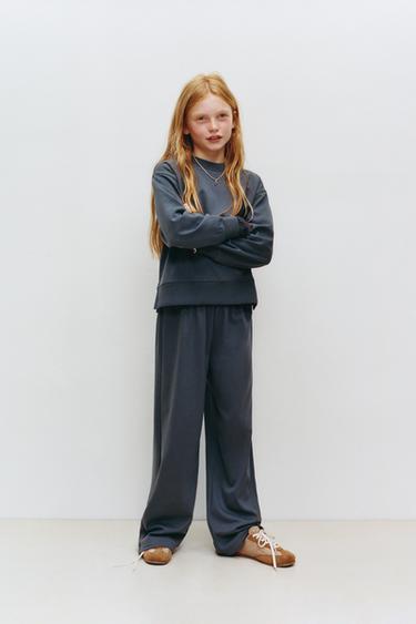 EFFEN VELOURS SET SWEATSHIRT EN BROEK MET WIJDE PIJPEN - Blauw / Staal van Zara