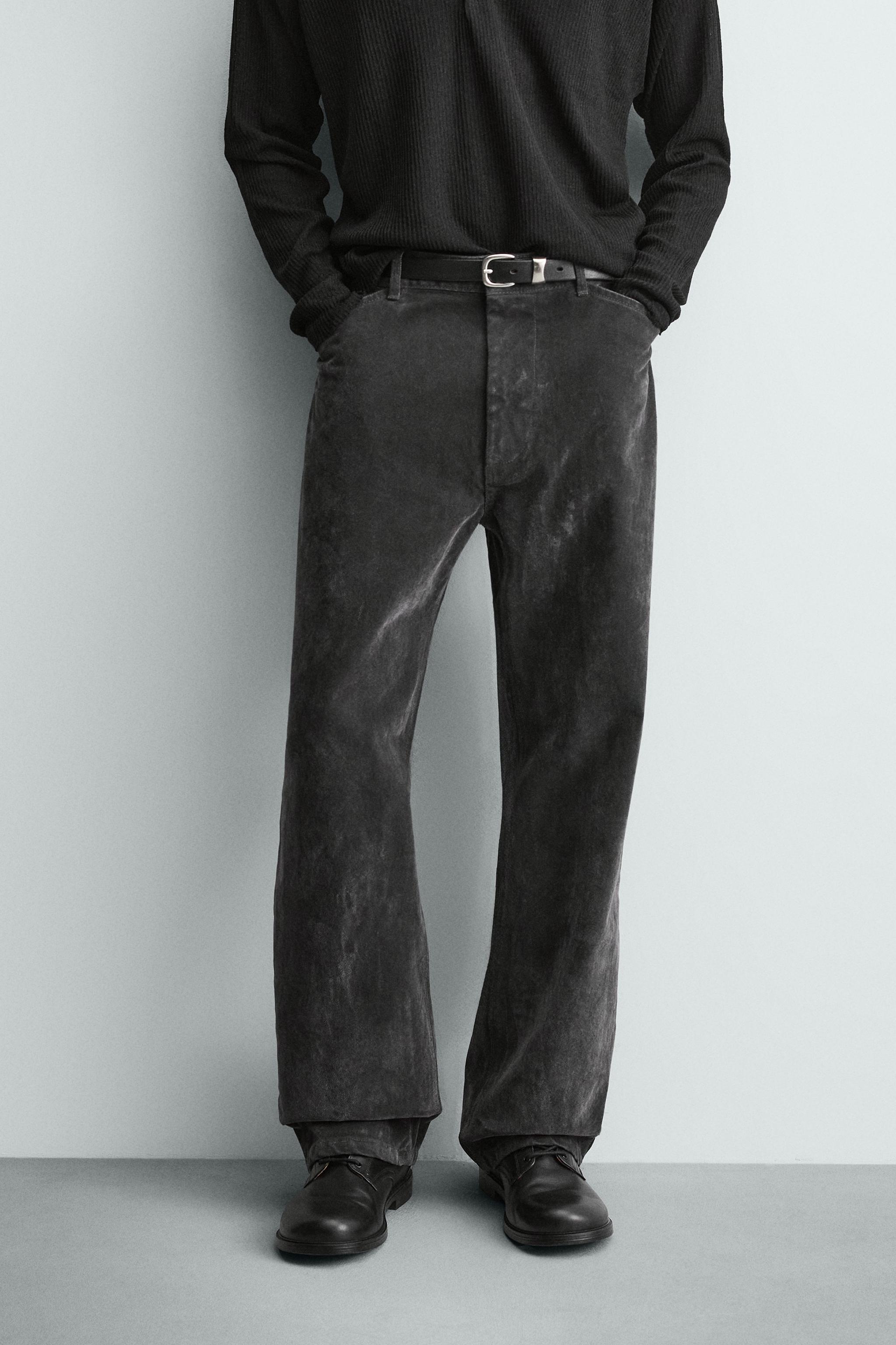 RELAXED FIT FLOCKED TROUSERS — Grey