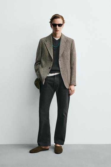 Zara AARON LEVINE X ZARA 紋理羊毛棉質西裝外套 - 棕色