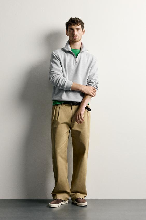 BASIC QUARTER-ZIP SWEATSHIRT - Grey marl by Zara - Image 0