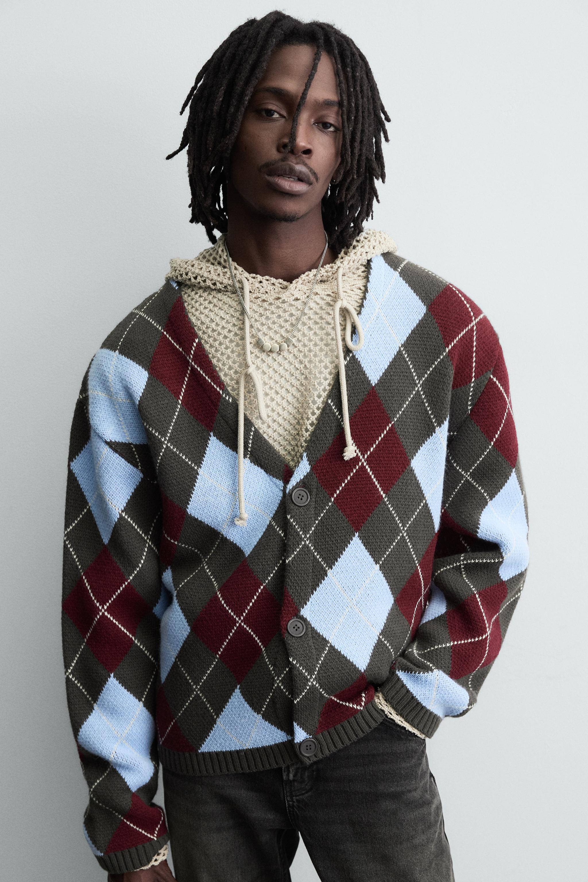 TEXTURED ARGYLE CARDIGAN - Chocolate | ZARA United States