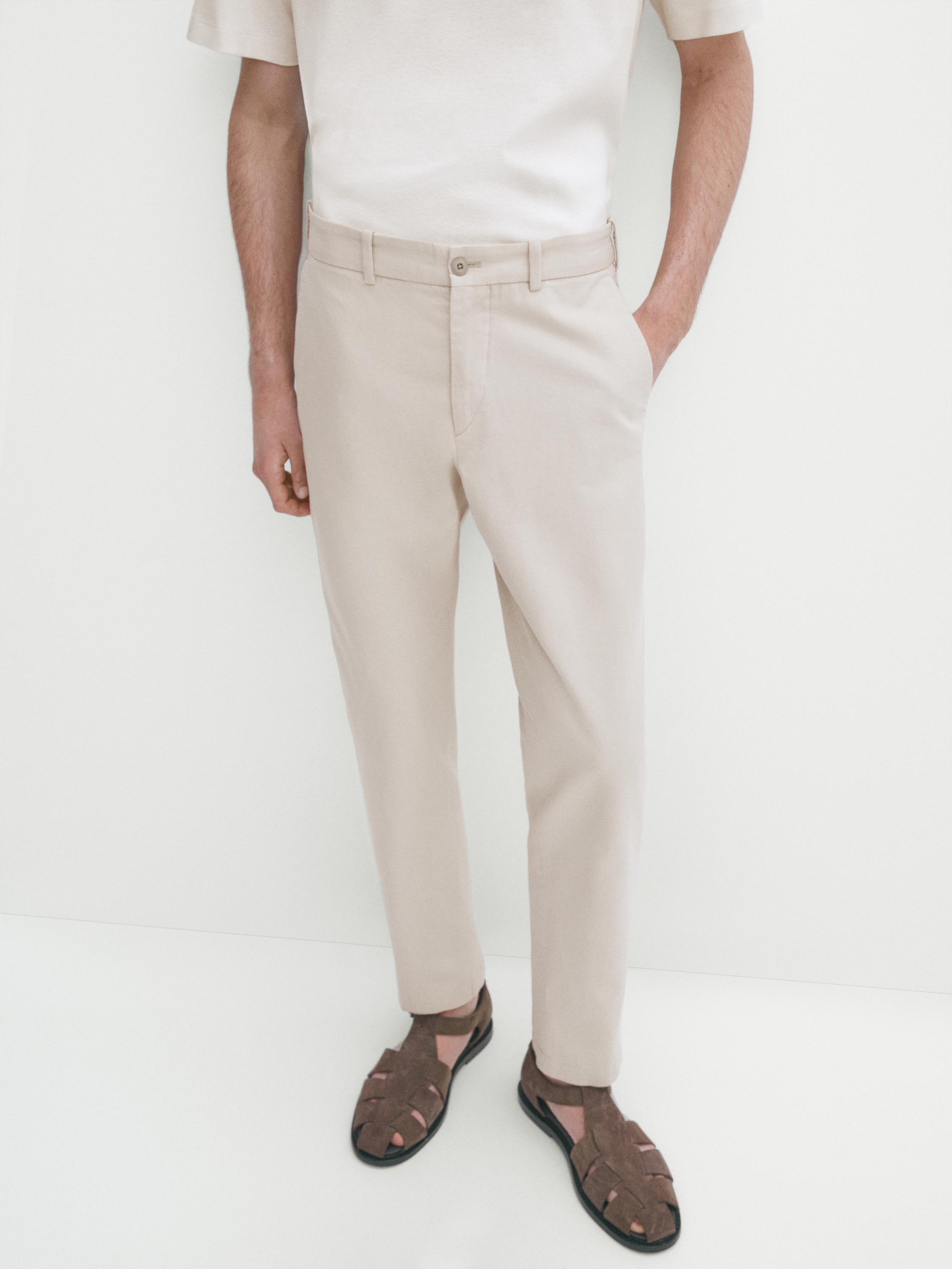Cotton blend slim fit trousers - Beige | ZARA United States