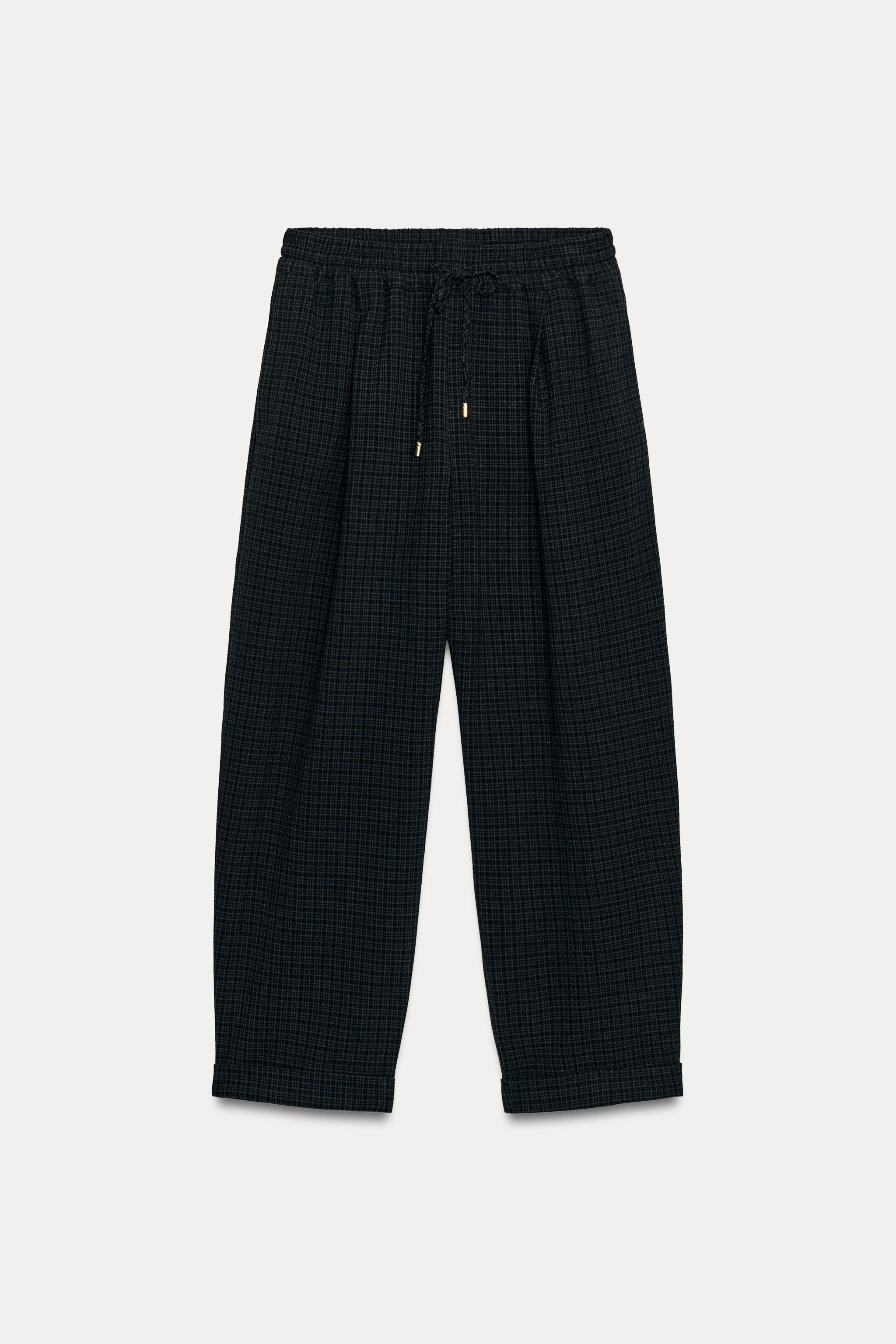 PLAID TURNED-UP HEM PANTS