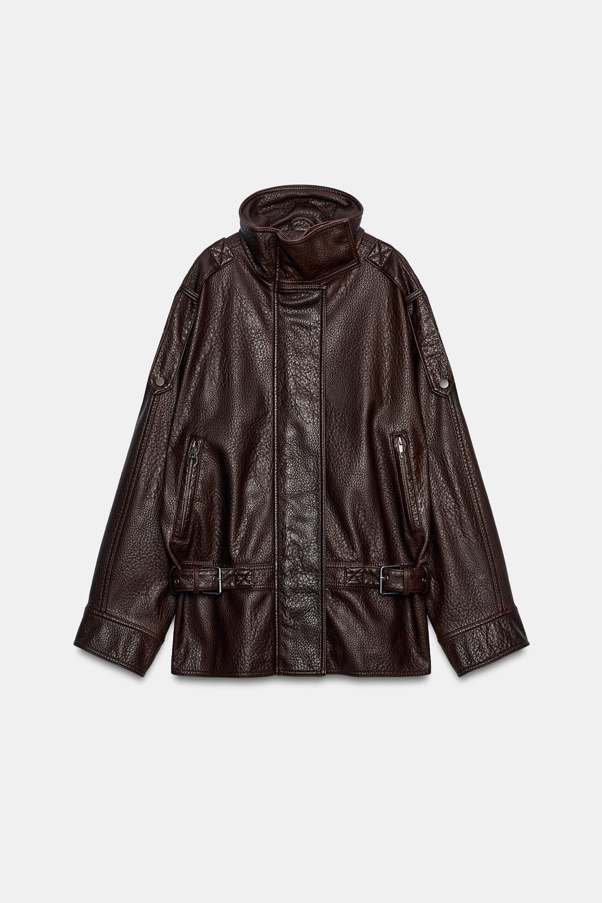ZW COLLECTION FAUX LEATHER BIKER JACKET - Dark burgundy | ZARA