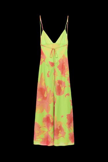 ROBE MI-LONGUE À BRETELLES IMPRIMÉE - orange-vert de Zara - Image 1