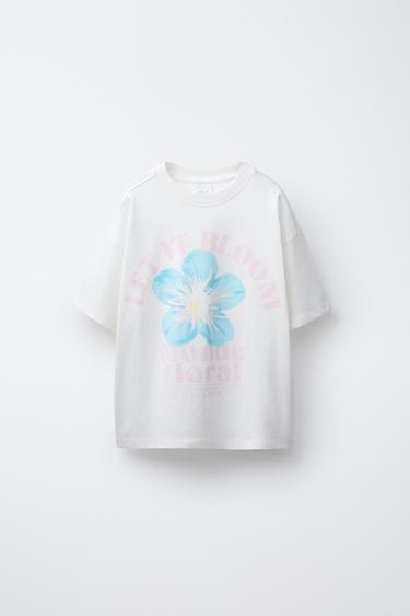 FLORAL PRINT T-SHIRT - Oyster-white by Zara - Image 0