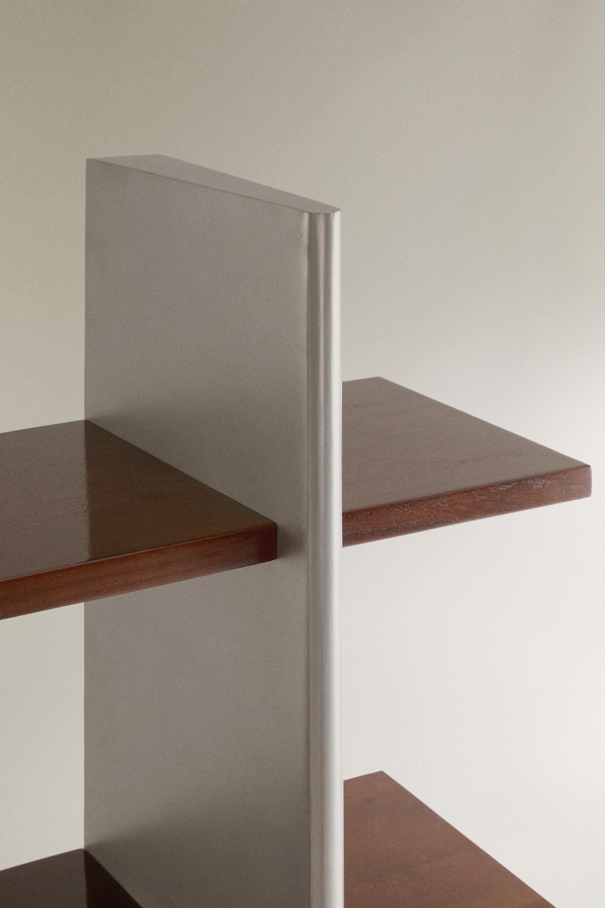 STEEL AND WOOD SHELF — Silver