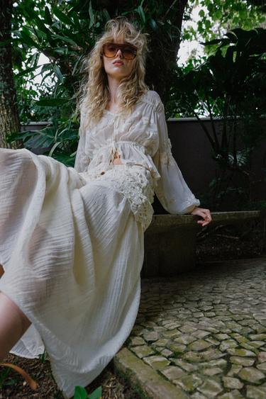 JUPE MI-LONGUE EN CROCHET BIMATIÈRE - Écru de Zara - Image 6