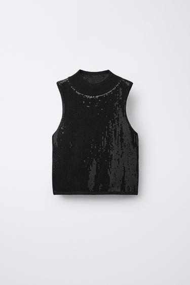 SEQUINNED TOP - Black by Zara - Image 0