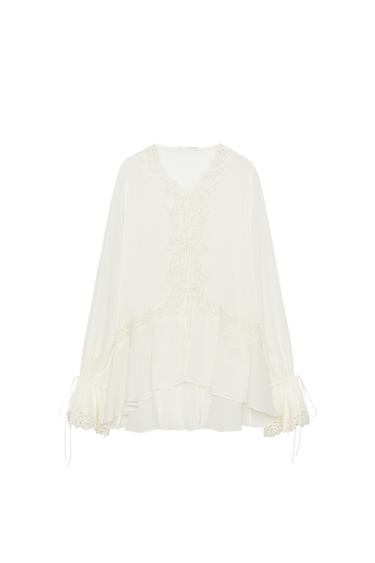 ZW COLLECTION LACE COMBINED BLOUSE - Ecru by Zara