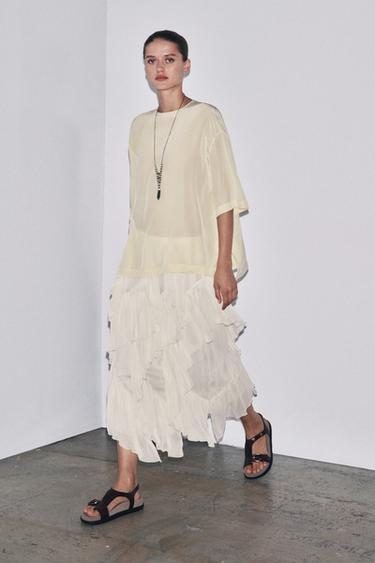 SILKETOP MED KORTE ÆRMER ZW COLLECTION LIMITED EDITION - smørgul fra Zara