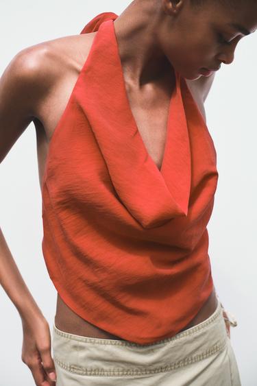 TOP FLUIDO HALTER DRAPEADO - Rojo / Coral de Zara